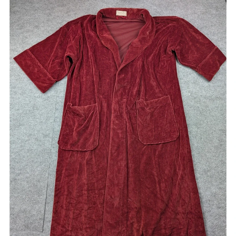 Vintage Christian Dior Robe One Size Red Velour Quiet Luxury Bath Old Money